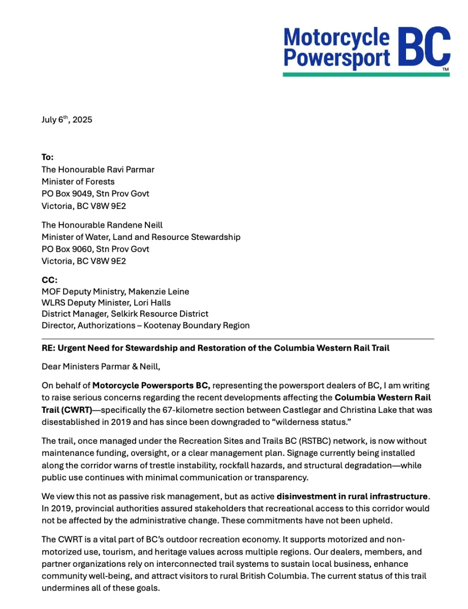 Letter to MOF MWLRS - CLTA concerns for CW closure - July 2025