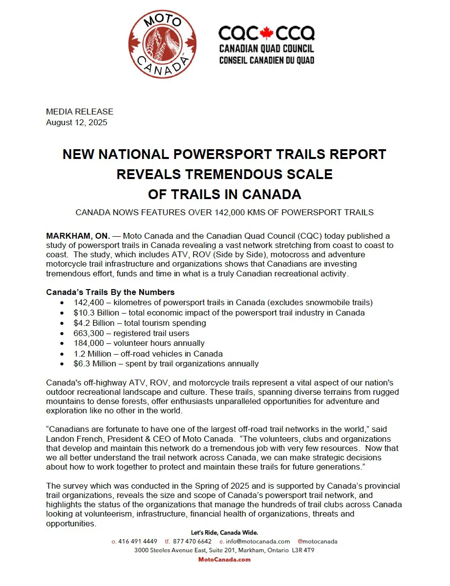 MEDIA RELEASE - NATIONAL TRAILS REPORT